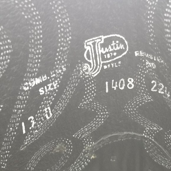 Justin Buck London Calfskin Mens Black Leather Western Boots 13 D 1408 - Picture 8 of 13